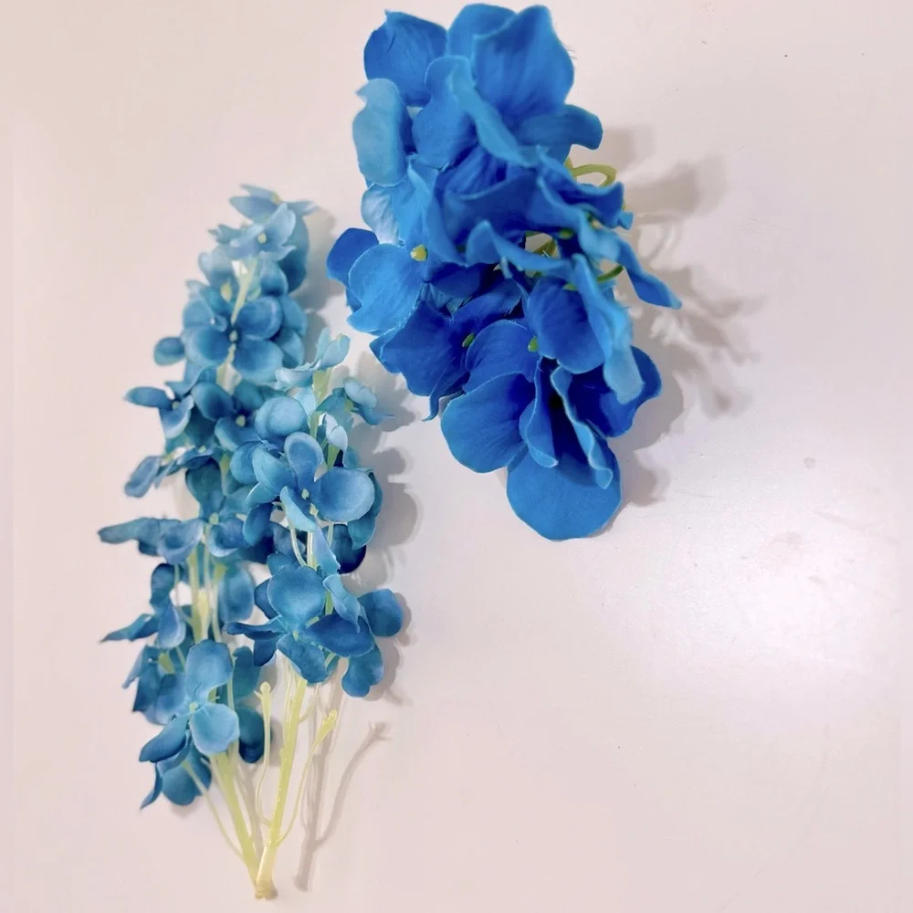 SHABBY CHIC 3 Blue Hydrangea Flowers Floral Arrangement Faux Flower Lifelike